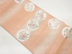 絽丸文に草花模様織出し名古屋帯